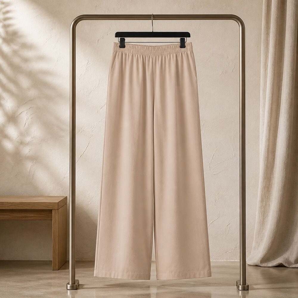 Misslook Women's Beige Elastic Waist Wide Leg Pants Size XL #412